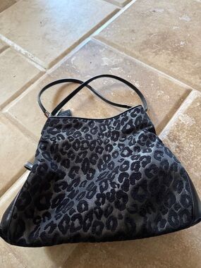 Coach Black and Gray Leopard Print Velvet and  Leather Shoulder Bag